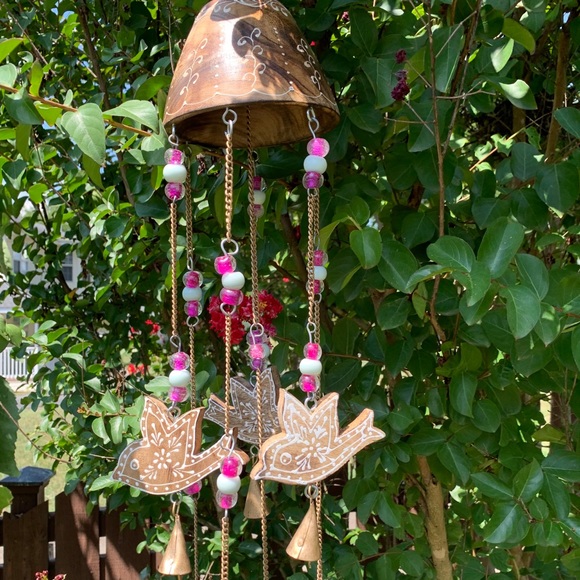 Wooden Sparrow Birds & Glass Beads Wind Chime - Picture 2 of 14